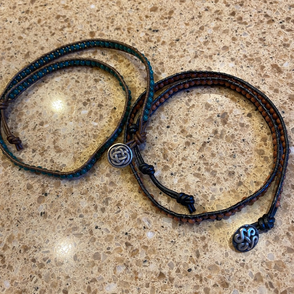 Two beaded wrap bracelets
